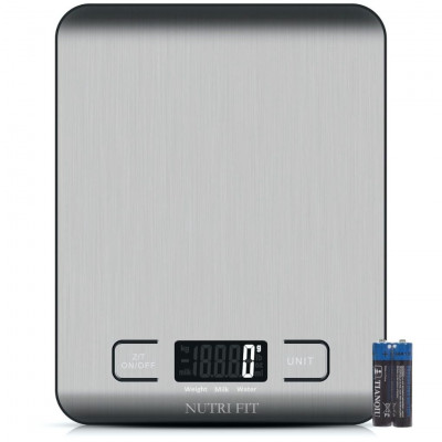 Nutri Fit Digital Kitchen Scale Stainless Steel 5kg Ultra Thin Food Scale LCD Display g, ml, lb and oz Silver Grey