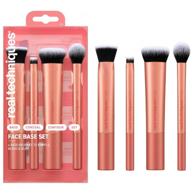 Real Techniques Face Base Set 4 Piece Makeup Brush Kit for Foundation Concealer Contour and Setting