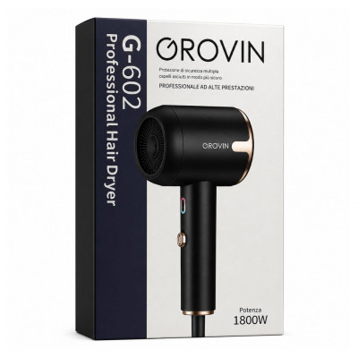 Grovin G-602 Professional Hair Dryer 1800W High Speed 3 Speed 2 Heat Settings Powerful Salon Performance Black