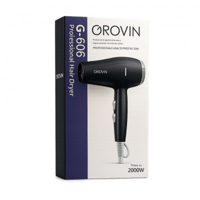 Grovin G-606 Professional Hair Dryer 2000W High Power 3 Speed 3 Heat Settings Salon Performance Fast Dry Black