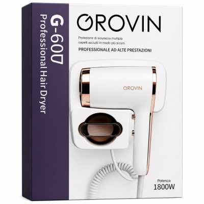 Grovin G-607 Professional Hair Dryer 1800W Wall Mounted Hotel Style 3 Speeds 3 Heat Settings High Power White