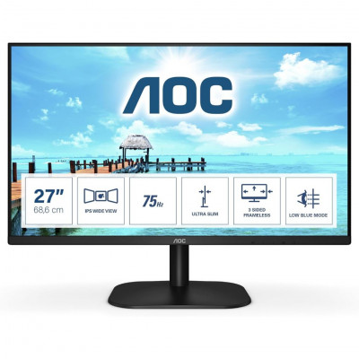 AOC 27B2H 27 Inch Full HD IPS Monitor 75Hz Ultra Slim Frameless HDMI VGA Low Blue Light Display