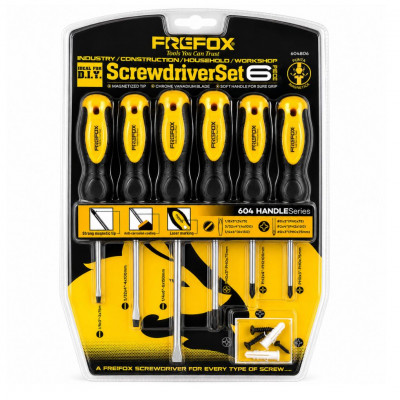 Frefox 6 Piece Screwdriver Set with Magnetized Tips Chrome Vanadium Blades Ergonomic Handle DIY Tools