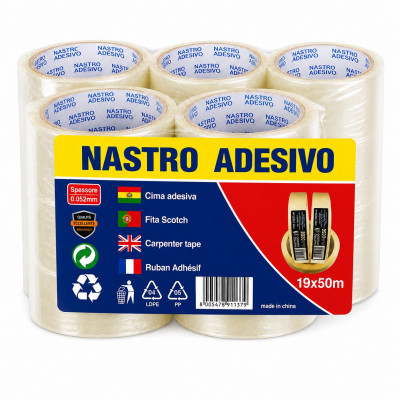 Adhesive Tape Set 12 Pack 19mm x 50m Transparent Strong Packing Tape 0.052mm High Resistance
