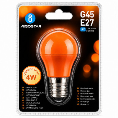 Aigostar G45 E27 4W Orange LED Light Bulb Decorative Colored Lamp 230V Energy Saving Indoor Lighting