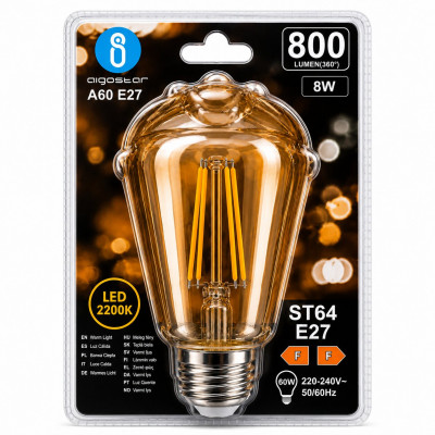 Aigostar ST64 E27 LED Filament Bulb 8W 2200K Warm Vintage Light 800LM Edison Decorative Lamp