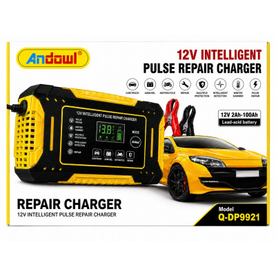 Andowl Q-DP9921 12V Intelligent Pulse Repair Battery Charger 6A Smart LCD Car Motorcycle Charger