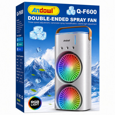 Andowl Q-F600 Double-Ended Spray Fan Portable Air Cooler 400ml Water Tank RGB Light 3 Speeds Rechargeable