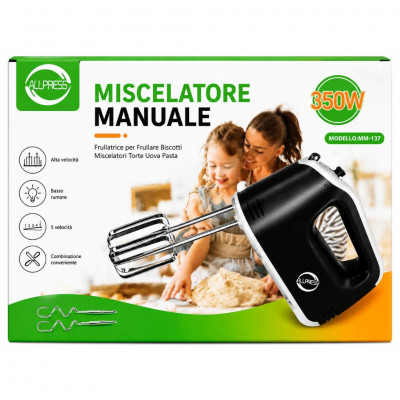 ALLPRESS MM-137 Manual Hand Mixer 350W 5 Speed Electric Kitchen Mixer with Dough Hooks and Beaters