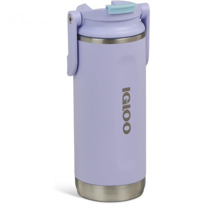 Igloo 16oz Insulated Stainless Steel Water Bottle Purple with Straw Lid Leakproof Vacuum Flask