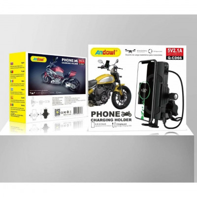 Andowl Q-CD66 Motorcycle Phone Holder with USB Charger 12V 24V Handlebar Mount Black