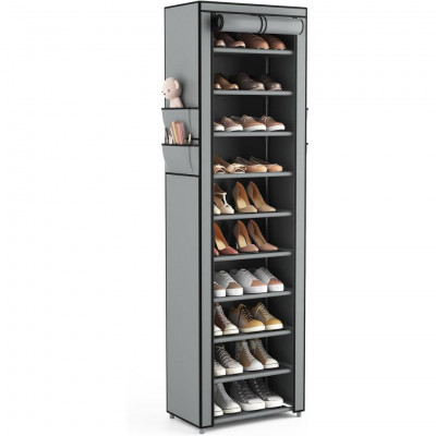 Vicye 11 Tier Shoe Rack with Dust Cover 20-22 Pair Storage Organizer 45x30x175cm Grey Metal Cabinet