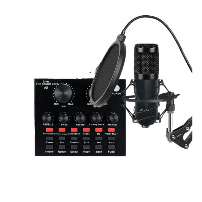 Andowl Q-MIC580 Professional Microphone Sound Card Set with Condenser Microphone for Streaming Podcast Gaming Recording