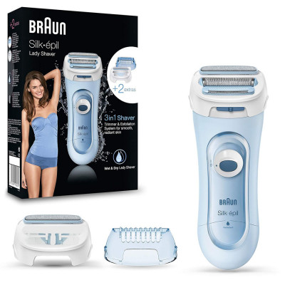Braun Silk-epil Lady Shaver 5-160 3-in-1 Wet & Dry Cordless Women\'s Electric Shaver Trimmer Exfoliator Blue