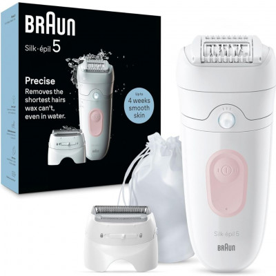 Braun Silk-épil 5-030 Wet & Dry Women\'s Epilator with Shaver Head MicroGrip Technology Cordless White Pink