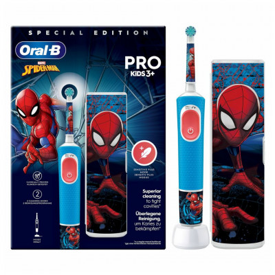 Oral-B Pro Kids Spider-Man Electric Toothbrush Blue Rechargeable 3+ Years Sensitive Mode Timer Special Edition