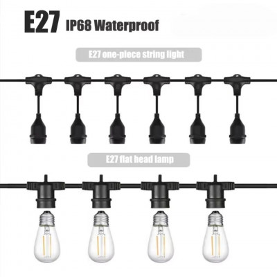 MU 15M Outdoor String Light Chain 15 E27 Lamp Holders IP54 Waterproof Connectable Garden Patio Lighting Cable
