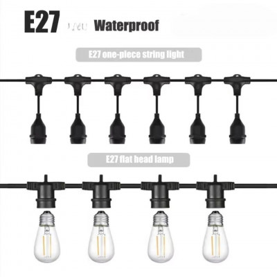 MU 10M Outdoor String Light Chain 10 E27 Lamp Holders IP54 Waterproof Connectable Garden Patio Lighting Cable