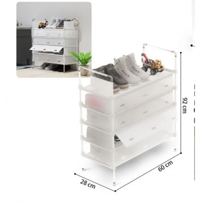 MULIN MU-J09 5 Tier Dustproof Shoe Cabinet Storage Rack with Magnetic Doors 60x28x92cm White