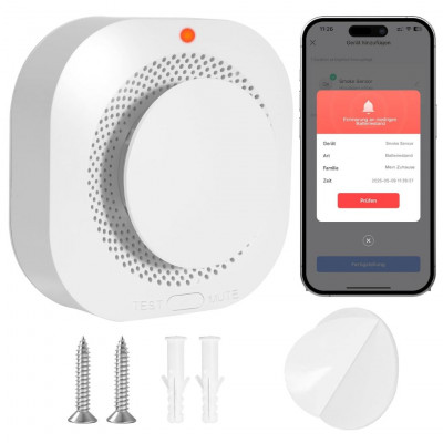 Smart WiFi Smoke Detector with 10-Year Sensor App Control 85dB Alarm Magnetic Mount Smart Life Compatible White
