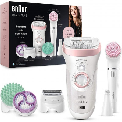 Braun Silk-épil 9 Beauty Set 9-995 Deluxe 9-in-1 Wet & Dry Cordless Epilator with FaceSpa, Shaver and Exfoliation Kit