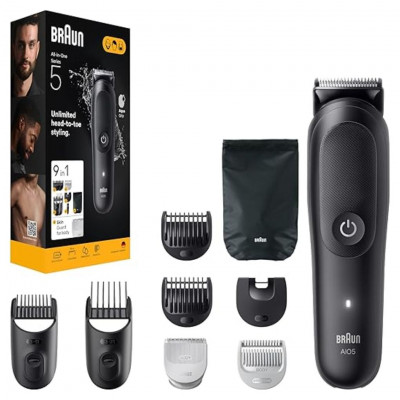 Braun All-in-One Series 5 Trimmer for Beard Hair and Body Waterproof Grooming Kit with SkinGuard 14 Length SettingsL