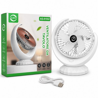 ALLPRESS AS-01552 USB Rechargeable Desktop Fan 3 Speed Portable Table Fan Quiet Cooling Fan for Home Office Bedroom