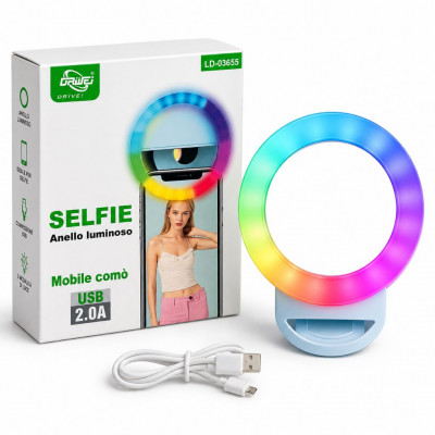 DRIWEI LD-03655 USB Rechargeable Selfie Ring Light Clip-On 3 Lighting Modes for Smartphones and Tablets