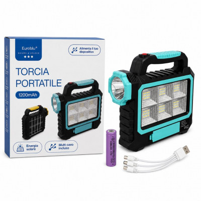 Euroblu Portable Solar Rechargeable LED Work Light 1200mAh USB Power Bank Emergency Lantern Multi-Cable Included