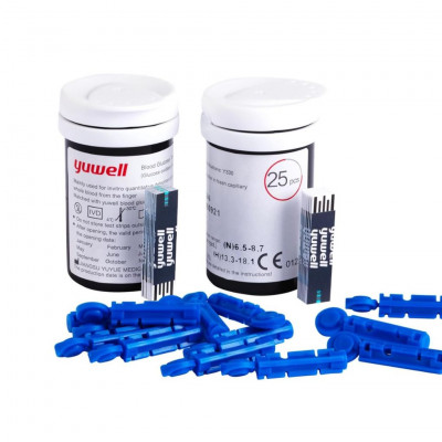 Yuwell Blood Glucose Test Strips 50 Pieces for 582 & 710 Glucometers with Sterile Blood Lancets