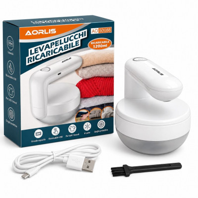 AORLIS Rechargeable Lint Remover AO-50088 USB Fabric Shaver with 6 Stainless Steel Blades 1200mAh Battery