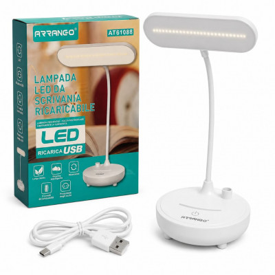 Arrango Rechargeable LED Desk Lamp USB Touch Control 24 LEDs Flexible Gooseneck 1200mAh