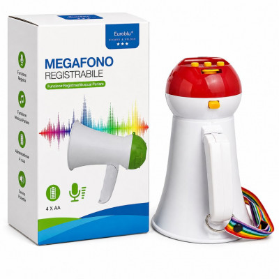 Euroblu Recordable Megaphone with Voice Recording, Music Playback & Shoulder Strap, 4×AA Batteries