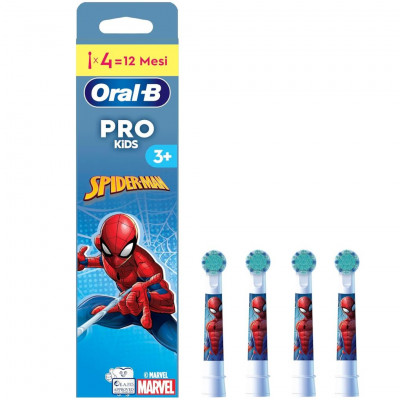 Oral-B Pro Kids 3+ Spider-Man Replacement Brush Heads – 4 Pack, Extra Soft Bristles for Kids Electric Toothbrushes