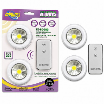 DRIWEI Europa Tek TE-B0083 COB LED Puck Lights 2 Pack with Remote Control Battery Powered Stick-On Lights