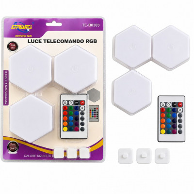 DRIWEI RGB Hexagon LED Wall Lights 3 Pack with Remote Control Color Changing Wireless Touch Lights TE-B0383
