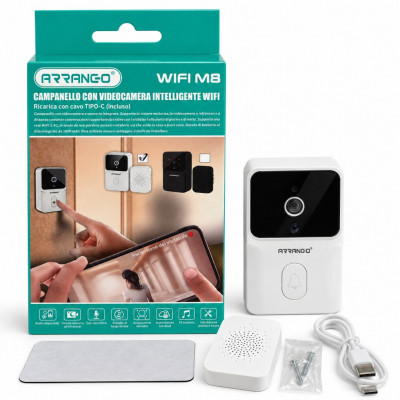 ARRANGO WiFi M8 Smart Video Doorbell with Camera, Indoor Chime, Two-Way Audio, Night Vision and Tuya Smart App
