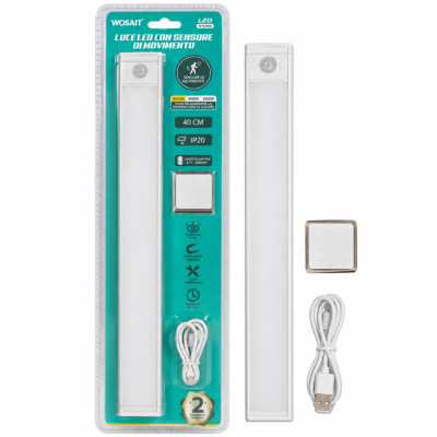 WOSAIT WT62936 40cm Rechargeable LED Motion Sensor Cabinet Light with 3 Colour Temperatures, USB-C & Magnetic Mount