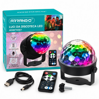 Arrango LED Disco Ball Party Light 3x1W with Remote Control, Sound Activation, Strobe Effects and Adjustable Rotation