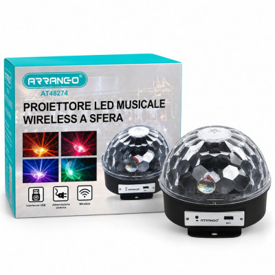 Arrango Wireless Music LED Ball Projector with Sound Control, Remote Control, DMX 6-Channel and USB Interface