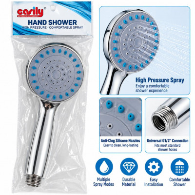 CASILY Round Handheld Shower Head Chrome ABS Multi-Spray Bathroom Replacement Hand Shower with Anti-Limescale Nozzles