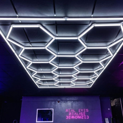 HEX-LED 672W Modular Hexagon LED Garage Ceiling Light 6500K Bright White Workshop Detailing Honeycomb Lighting System