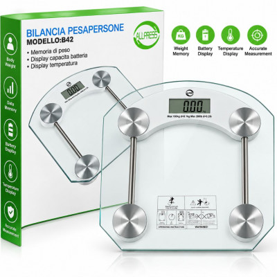 Allpress B42 Digital Personal Weighing Scale 180kg with LCD Display, Tempered Glass Platform and Automatic Shut-Off