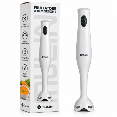 MULIN FJ-555 400W Hand Blender Immersion Stick Blender with Splash-Resistant Blades for Soups Sauces and Food Preparation