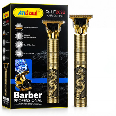 Andowl Q-LF209B Professional Rechargeable Hair Clipper and Beard Trimmer with T-Blade, 800mAh Battery, USB Charging, 5W Motor