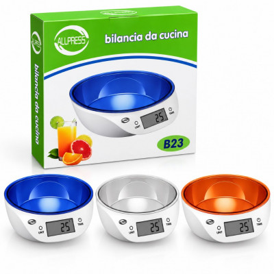 ALLPRESS B23 Digital Kitchen Scale with Removable Bowl, 5kg Capacity, 1g Precision, LCD Display and Tare Function