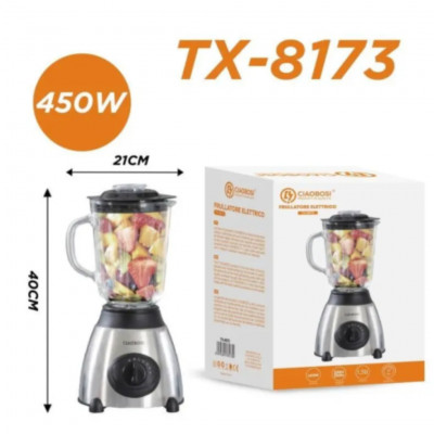 CIAOBOSI TX-8173 Electric Blender 450W with 3L Glass Jug, Stainless Steel Blades, Pulse Function and Multiple Speed Settings