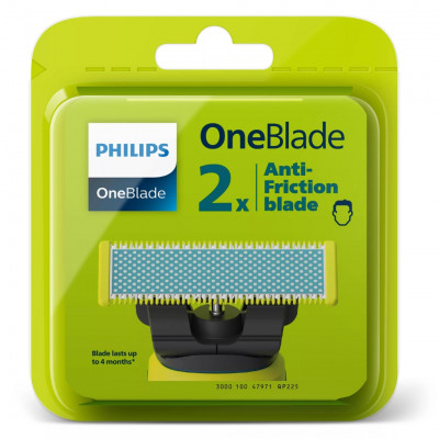 Philips OneBlade QP225/50 Anti-Friction Replacement Blades 2-Pack for Face Trimming Shaving and Edging, Gentle on