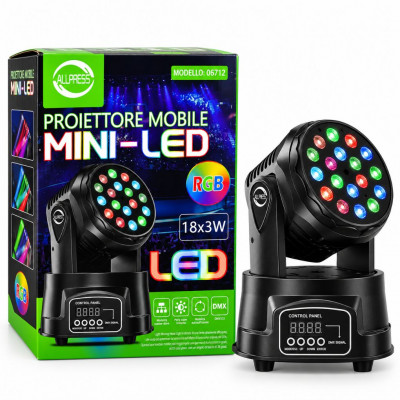ALLPRESS 06712 Mini LED Moving Head Stage Light 18 x 3W RGB DMX512 DJ Disco Party Lighting with Auto and Sound Modes