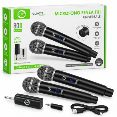 ALLPRESS GL70075 Dual Wireless Microphone Set 2.4GHz Rechargeable Handheld Karaoke Microphones with Receiver and LCD Display